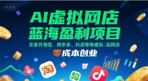 AI虛擬網(wǎng)店藍(lán)海盈利項(xiàng)目，在家開淘寶、拼多多、抖店等虛擬品網(wǎng)店，零成本創(chuàng)業(yè)