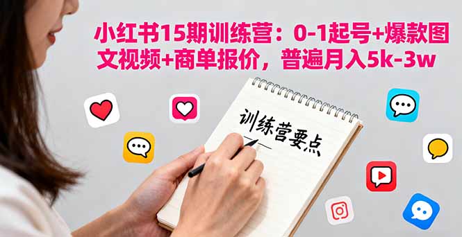 小紅書15期訓(xùn)練營:0-1起號(hào)+爆款圖文視頻+商單報(bào)價(jià),普遍月入5k-3w
