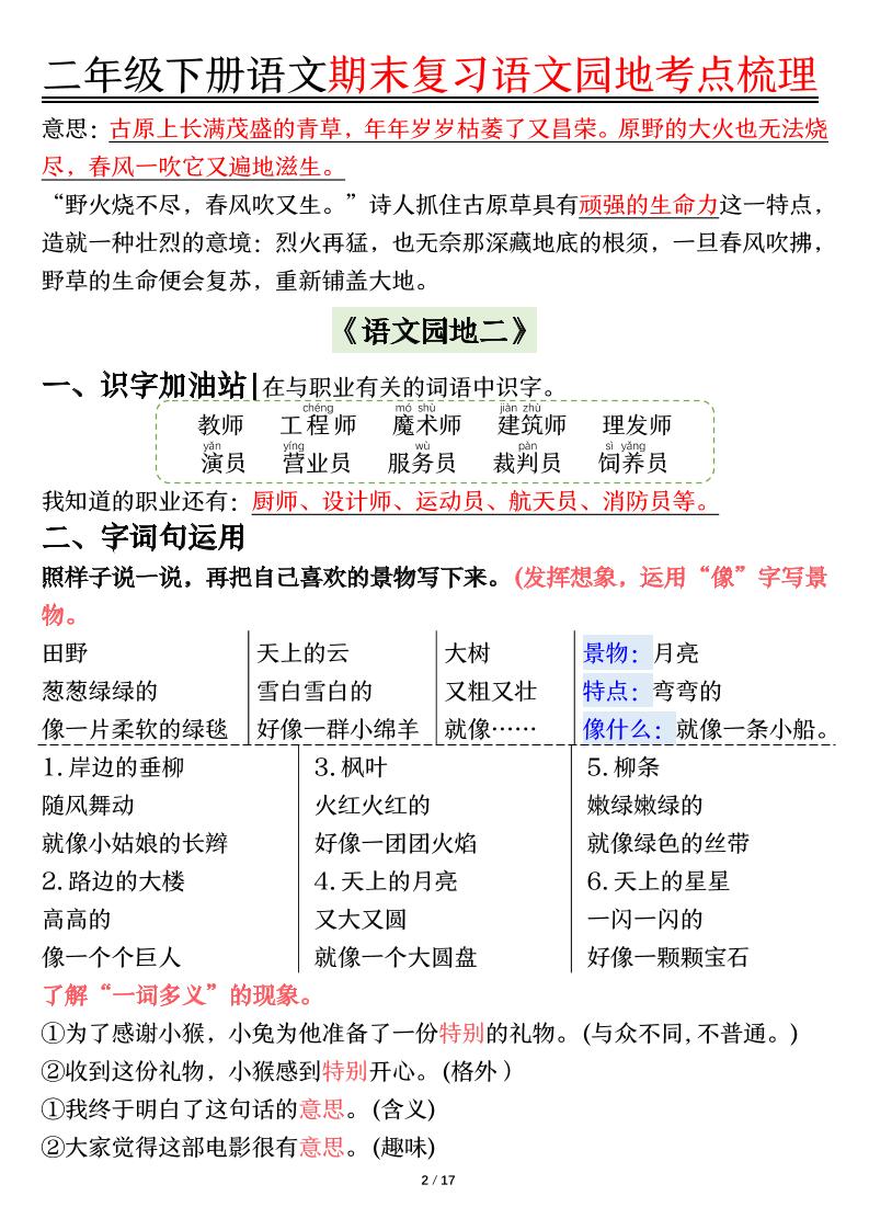 【語文園地考點梳理】二下語文