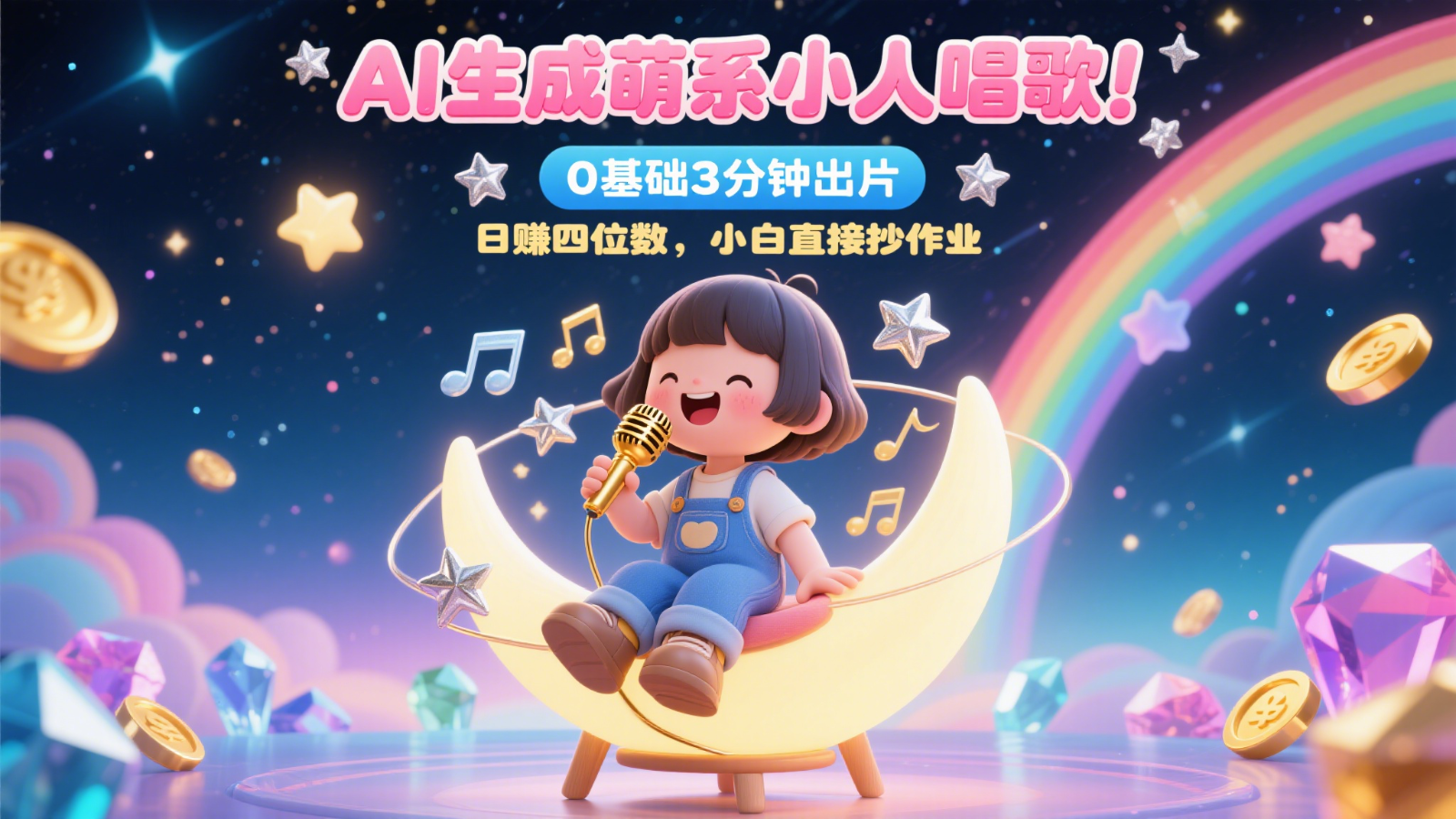 AI生成萌系小人唱歌！0基礎3分鐘出片，28個作品漲粉9萬，日賺四位數，小白直接抄作業