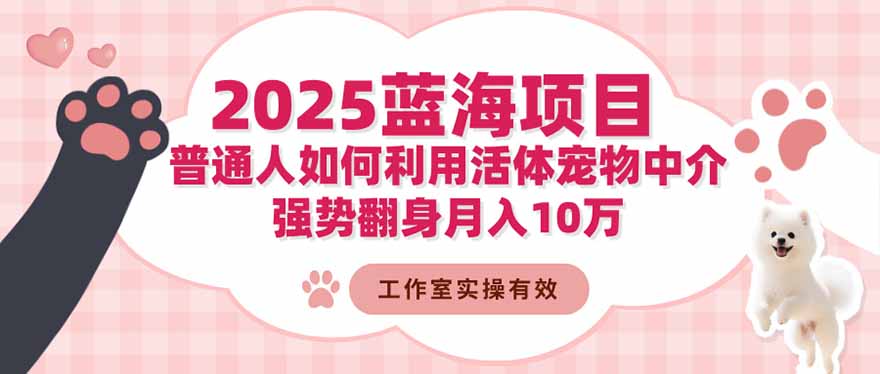2025藍(lán)海項目：普通人如何利用活體寵物中介，強勢翻身月入10萬