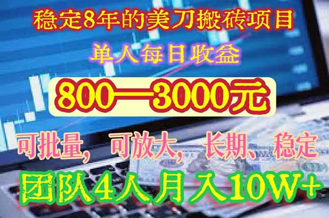 穩定8年的美刀搬磚項目,單人每日收益800—3000.團隊4人月入10W+.可線下