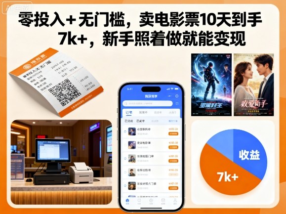 零投入+無門檻，賣電影票10天到手7k+，新手照著做就能變現【揭秘】