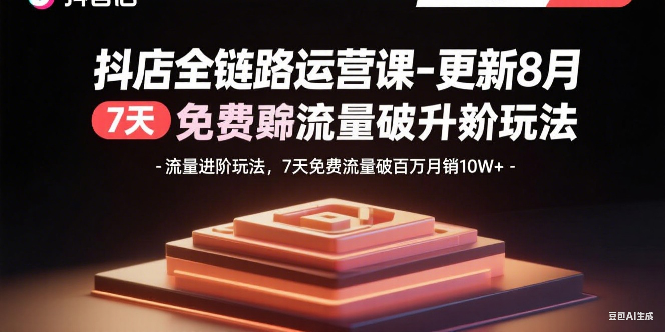抖店全鏈路運(yùn)營課-更新8月:流量進(jìn)階玩法,7天免費(fèi)流量破百萬月銷10W+