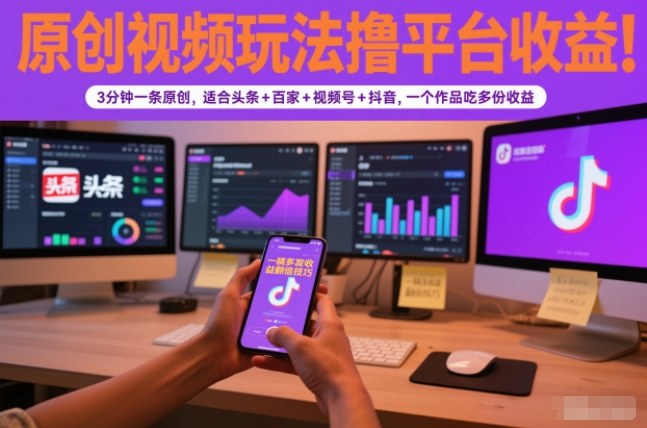 原創(chuàng)視頻玩法擼平臺收益，3分鐘一條原創(chuàng)，適合頭條+百家+視頻號+抖音，一個作品吃多份收益