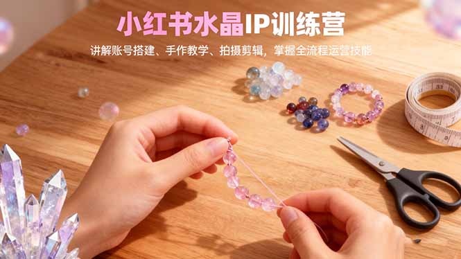 小紅書水晶IP訓(xùn)練營，講解賬號搭建、手作教學(xué)、拍攝剪輯，全流程運(yùn)營技能