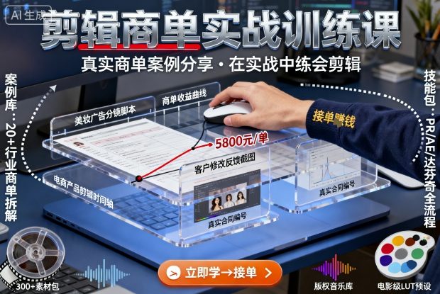 剪輯商單實戰(zhàn)訓(xùn)練課,真實商單案例分享,在實戰(zhàn)中練會剪輯