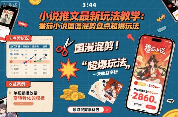 小說推文最新玩法教學,番茄小說國漫混剪盤點超爆玩法,全程干貨,一天收益多張