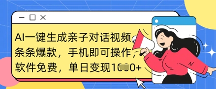 AI一鍵生成親子對話視頻，條條爆款，一部手機即可操作，單日變現數張