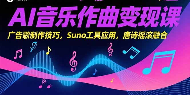 AI音樂(lè)作曲變現(xiàn)課,廣告歌制作技巧,Suno工具應(yīng)用,唐詩(shī)搖滾融合