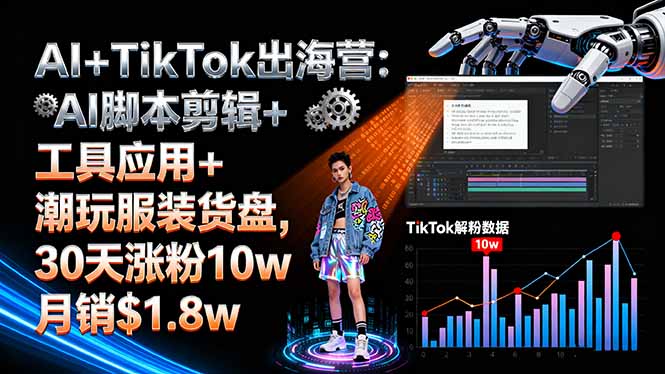 AI+TikTok出海營:AI腳本剪輯+工具應用+潮玩服裝貨盤,30天漲粉10w月銷$1.8w