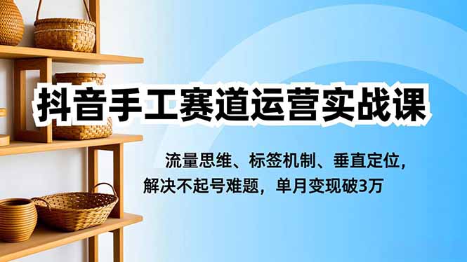 抖音手工賽道運營實戰課，流量思維、標簽機制、垂直定位，解決不起號難題，單月變現破3萬