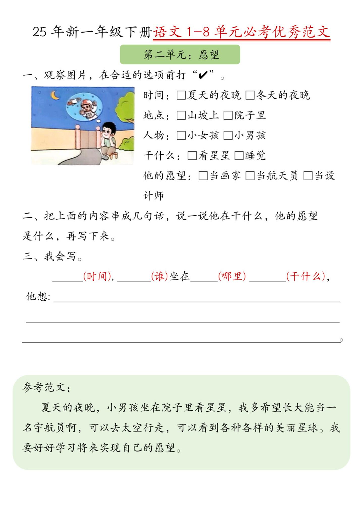 25新一下語文1-8單元必考優(yōu)秀范文（8頁）