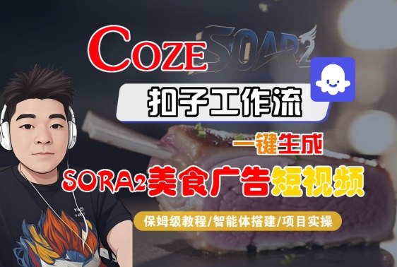 Coze扣子智能體工作流一鍵生成“SORA2美食廣告“短視頻，全流程保姆級教學