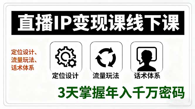 直播IP變現課線下課,定位設計、流量玩法、話術體系,3天掌握年入千萬密碼