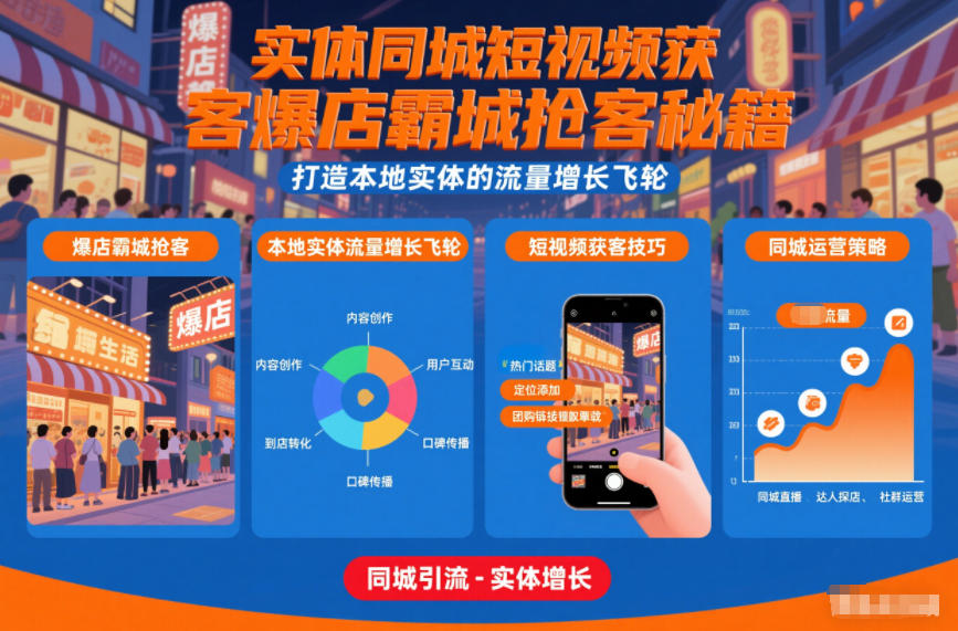 實體同城短視頻獲客爆店霸城搶客秘籍，打造本地實體的流量增長飛輪