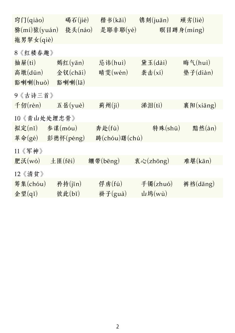 五下語文期中復習八大專題