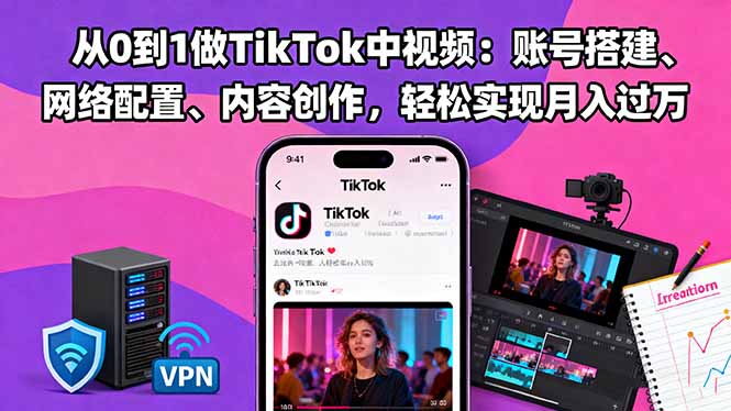 從0到1做TikTok中視頻:賬號搭建、網絡配置、內容創作,輕松實現月入過萬