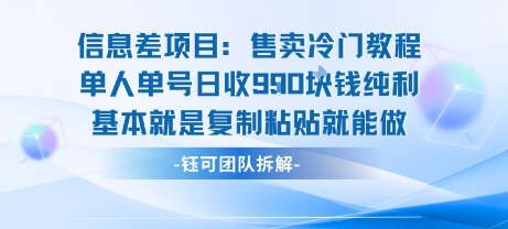 信息差項目：售賣冷門教程單人單號日收9張純利基本就是復制粘貼就能做