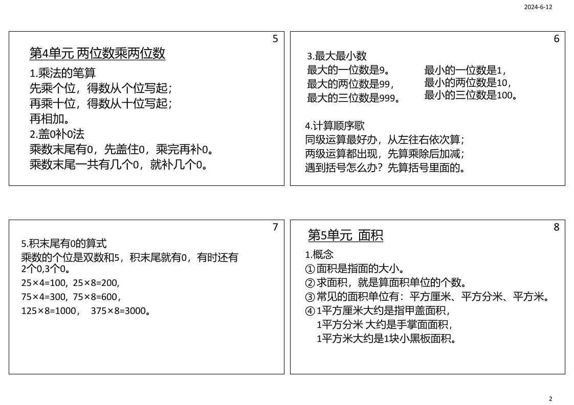 三年級數(shù)學(xué)下冊必背筆記課課貼（4圖）