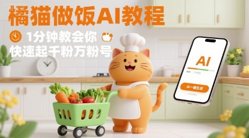有趣的橘貓買菜做飯視頻,用AI一鍵搞定,1分鐘教會你,快速起千粉萬粉號