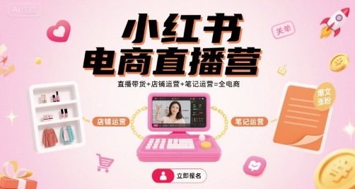 小紅書(shū)電商直播營(yíng)，直播帶貨+店鋪運(yùn)營(yíng)+筆記運(yùn)營(yíng)=全電商
