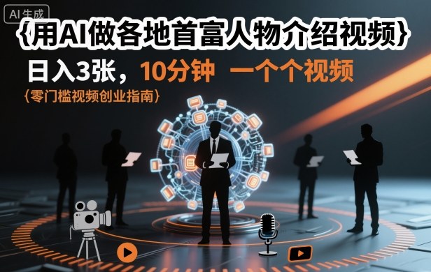 用AI做各地首富人物介紹視頻，日入3張，10分鐘一個視頻