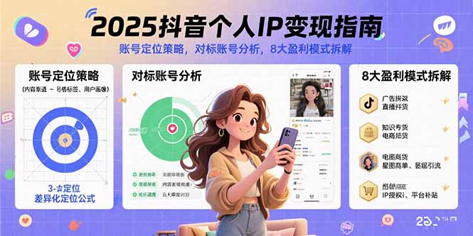 2025抖音個人IP變現指南,賬號定位策略,對標賬號分析,8大盈利模式拆解