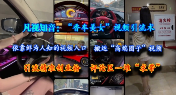 凡視知音:“香車美女”視頻引流術,依靠鮮為人知的視頻入口,搬運“高端圈子”視頻,引流精準創業粉,評論區一堆“求帶”