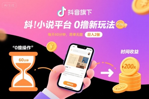 抖音旗下小說平臺0擼新玩法,每天掛G60分鐘,簡單無腦,日入2張【揭秘】