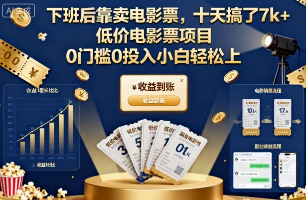 下班后靠賣電影票,十天搞了7k+,低價電影票項目,0門檻0投入小白輕松上手【揭秘】