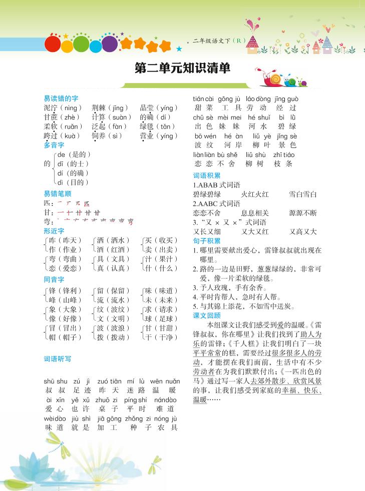 【第2單元】二下語文知識總結+單元測試