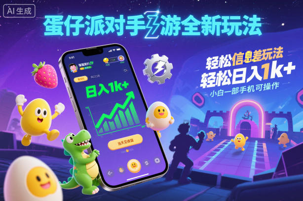 蛋仔派對手游全新玩法，輕松日入1k+，風口信息差玩法，當天見收益，小白一部手機可操作
