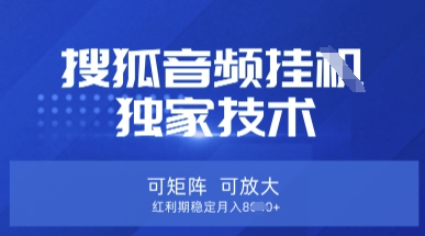 【搜狐音頻掛G】獨家技術，可矩陣可放大，紅利期穩定月入8k【揭秘】