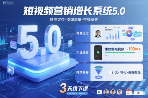 短視頻營銷增長系統5.0，精準定位-引爆流量-持續獲客，3天線下課（音頻+圖片）