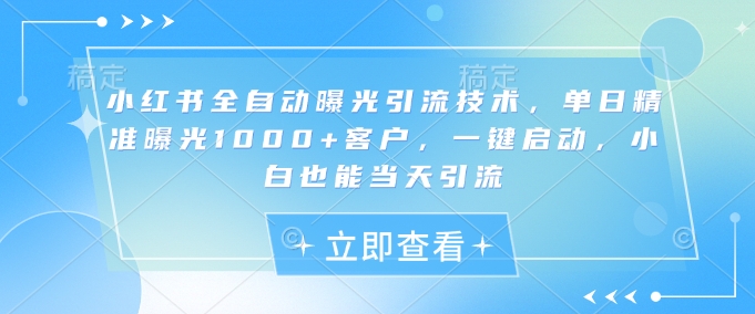 小紅書全自動曝光引流技術，單日精準曝光1000+客戶，一鍵啟動，小白也能當天引流【揭秘】