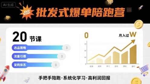 批發(fā)式爆單陪跑營(yíng)，20節(jié)課帶你實(shí)現(xiàn)批發(fā)式爆單，帶你經(jīng)松月入過(guò)W