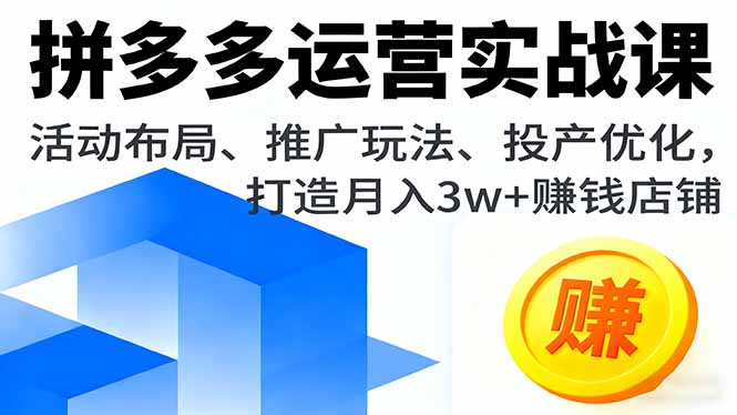 拼多多運營實戰課，活動布局、推廣玩法、投產優化，打造月入3w+賺錢店鋪