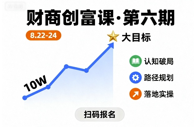財商創富課第六期8月22-24號,如何從10W起步,一步步實現大目標
