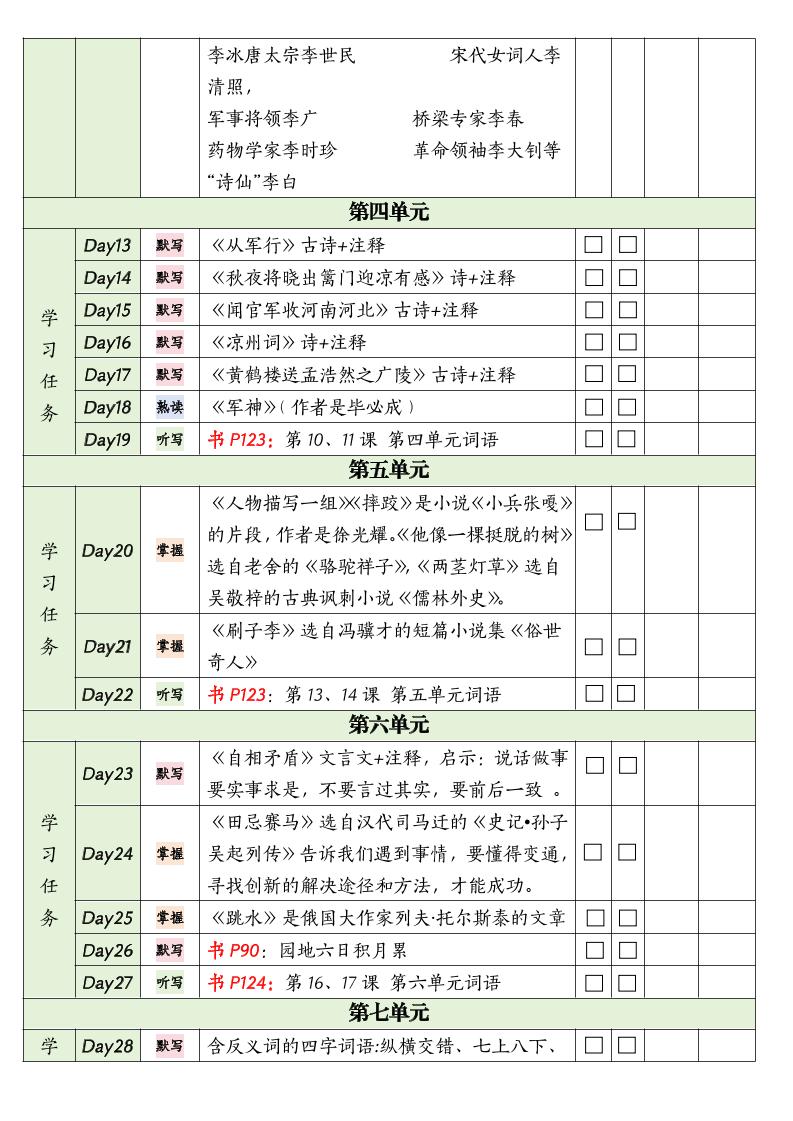 五下語文期末復習單