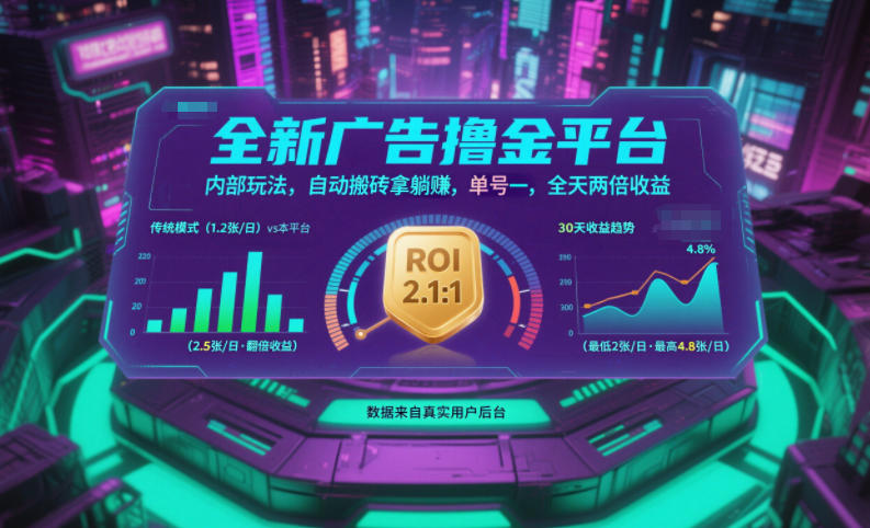 全新廣告擼金平臺，內部玩法，自動搬磚拿躺賺，單號一天保底2張+，全天兩倍收益【揭秘】
