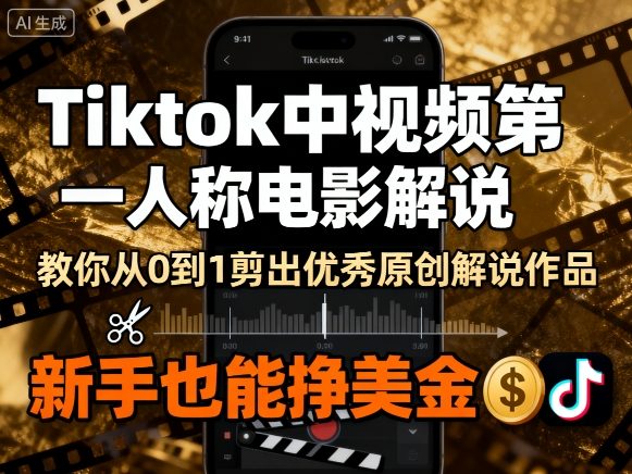 Tiktok中視頻第一人稱電影解說，教你從0到1剪出一個優秀的原創解說作品，新手也能掙美金