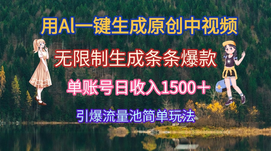 用Al一鍵生成原創中視頻，無限制生成條條爆款，單賬號日收入1500＋引爆...