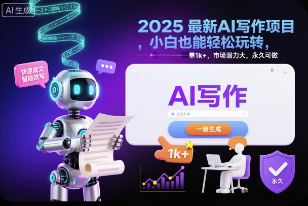 2025最新AI寫作項目,小白也能輕松玩轉,一單1k+,市場潛力大,永久可做