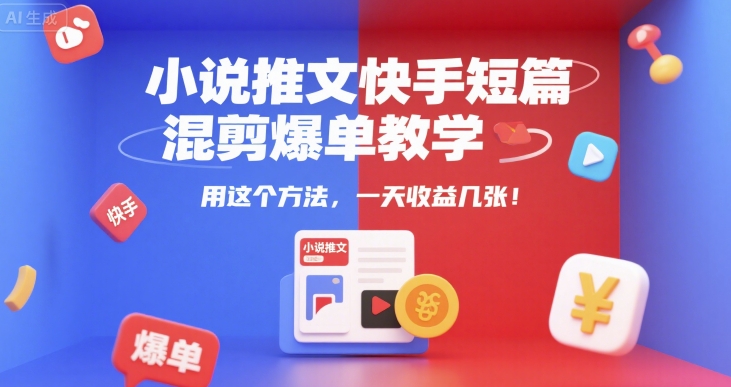 小說推文快手短篇混剪爆單教學(xué)，用這個方法，一天收益幾張
