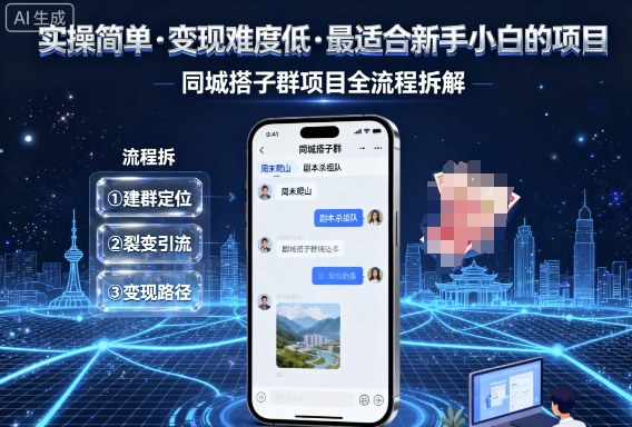 實操簡單，變現難度低，最適合新手小白做的項目，每天輕松收入3張，同城搭子群項目全流程拆解
