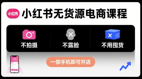 小紅書無貨源電商課程，不拍攝不露臉不用囤貨，一部手機即可開店