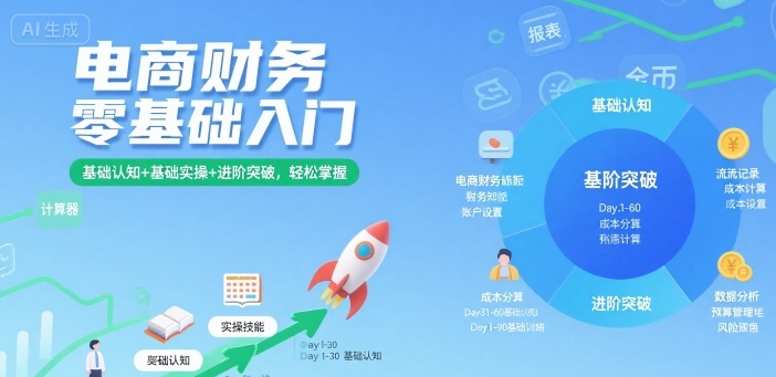 電商財務(wù)零基礎(chǔ)入門,基礎(chǔ)認(rèn)知+基礎(chǔ)實操+進(jìn)階突破,輕松掌握