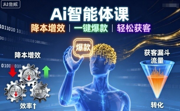 Ai智能體課，降本增效，一鍵爆款，輕松獲客