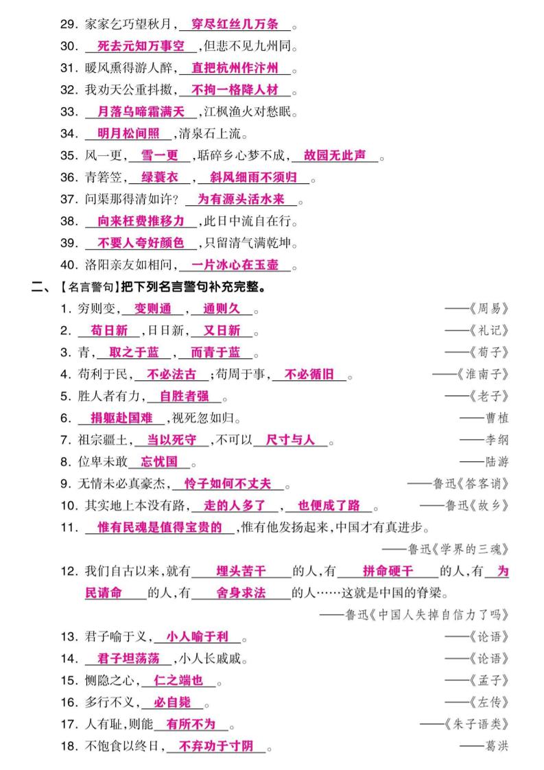 小升初語文【背誦與積累】六大考點集訓